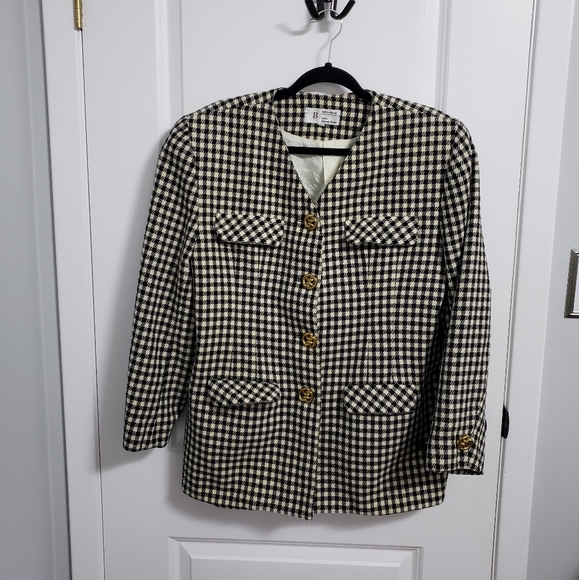 BRAEMAR JEREMY SCOTT 100% Wool Houndstooth Gold Buttons Blazer Jacket - Picture 1 of 14